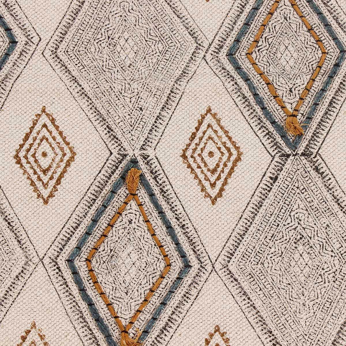 Thread Work Geometric Beige Gray Farmhouse Cotton Rug - Indian Rug Store