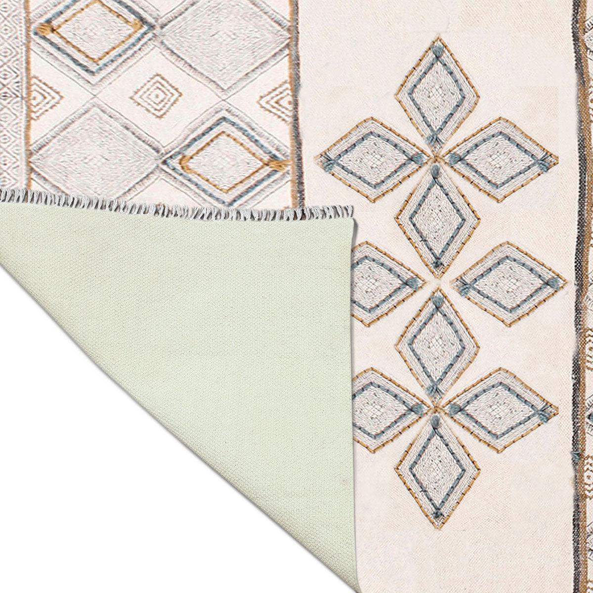 Thread Work Geometric Grey Beige Outdoor Cotton Dhurries - Indian Rug Store