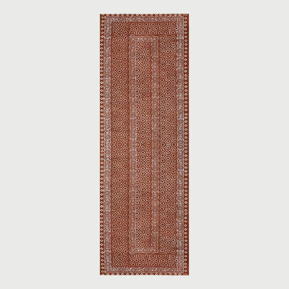 Hand Block Print Bordered Brown White Cotton Rug - Indian Rug Store