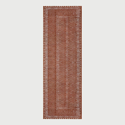 Hand Block Print Bordered Brown White Cotton Rug - Indian Rug Store