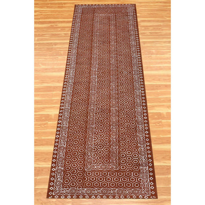 Hand Block Print Bordered Brown White Cotton Rug - Indian Rug Store