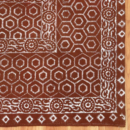 Hand Block Print Bordered Brown White Cotton Rug - Indian Rug Store