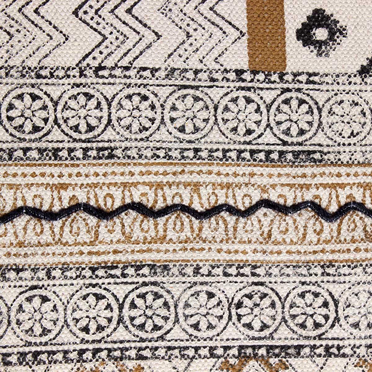 Thread Work Bordered Black Brown Cotton Dhurries - Indian Rug Store