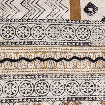 Thread Work Bordered Black Brown Cotton Dhurries - Indian Rug Store