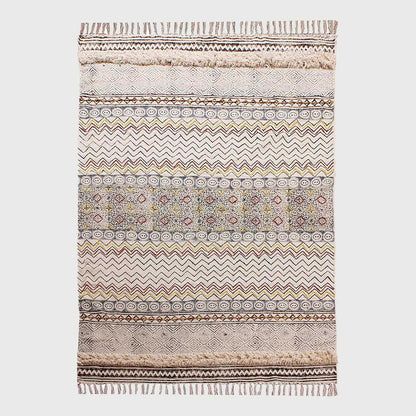 Hand Tufted Striped Beige Black Home Decor Cotton Dhurries - Indian Rug Store