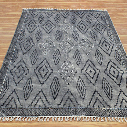 Thread Work Moroccan Dark Gray Black Farmhouse Cotton Rug - Indian Rug Store