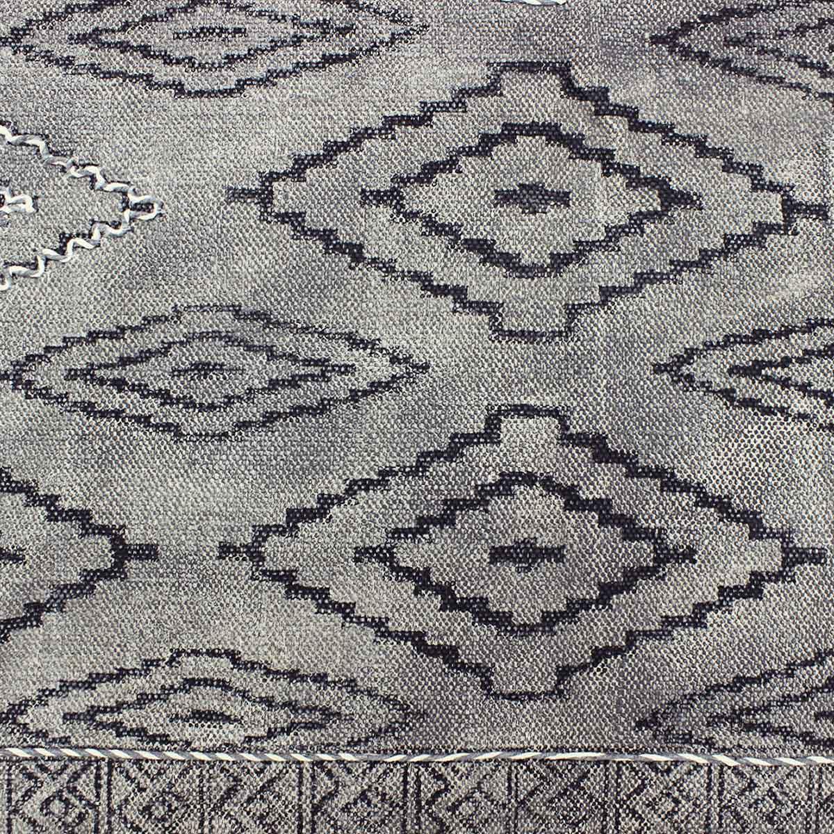 Thread Work Moroccan Dark Gray Black Farmhouse Cotton Rug - Indian Rug Store