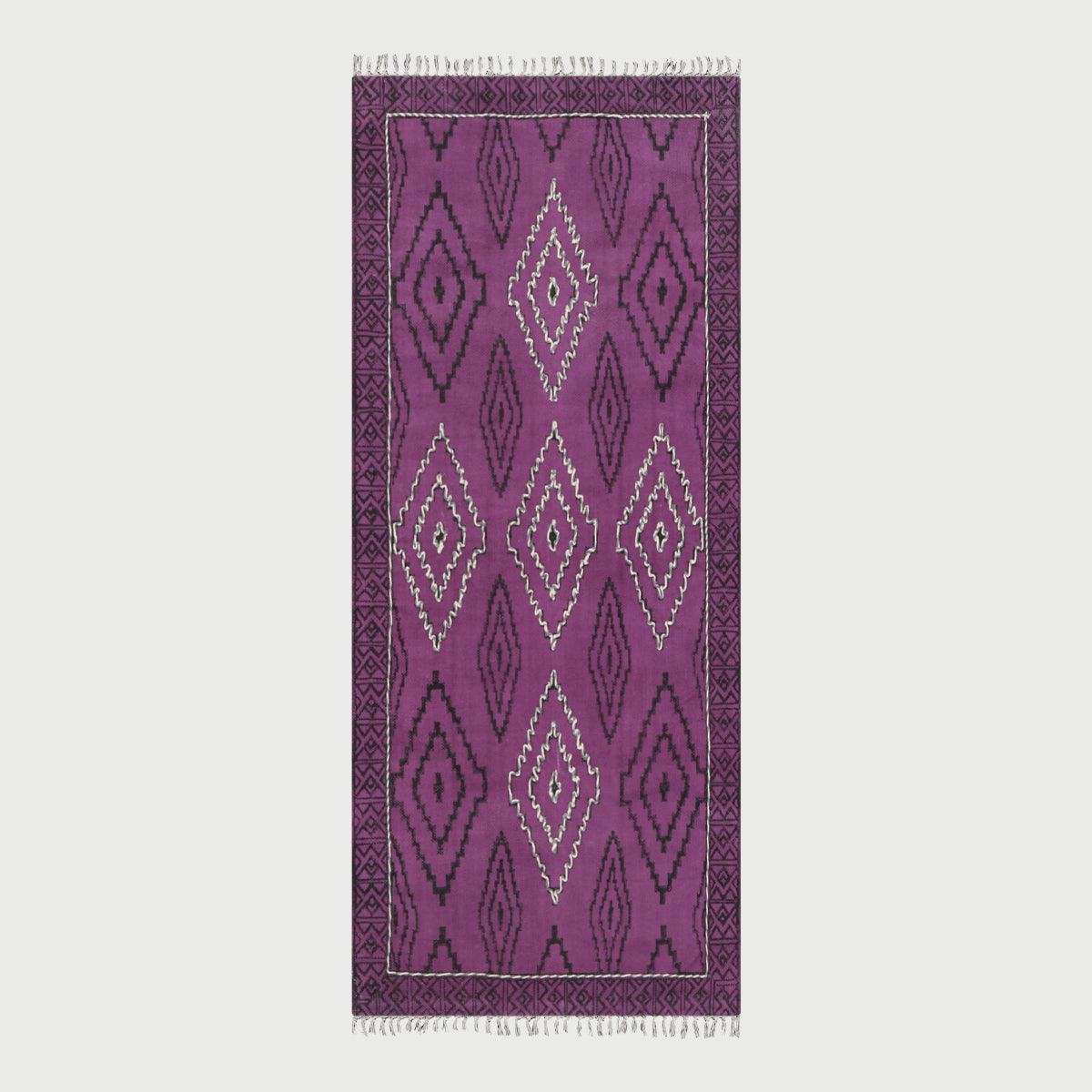 Thread Work Moroccan Purple Farmhouse Cotton Rug - Indian Rug Store