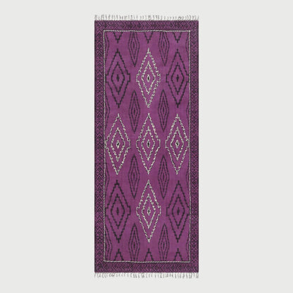 Thread Work Moroccan Purple Farmhouse Cotton Rug - Indian Rug Store