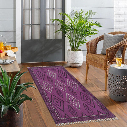 Thread Work Moroccan Purple Farmhouse Cotton Rug - Indian Rug Store