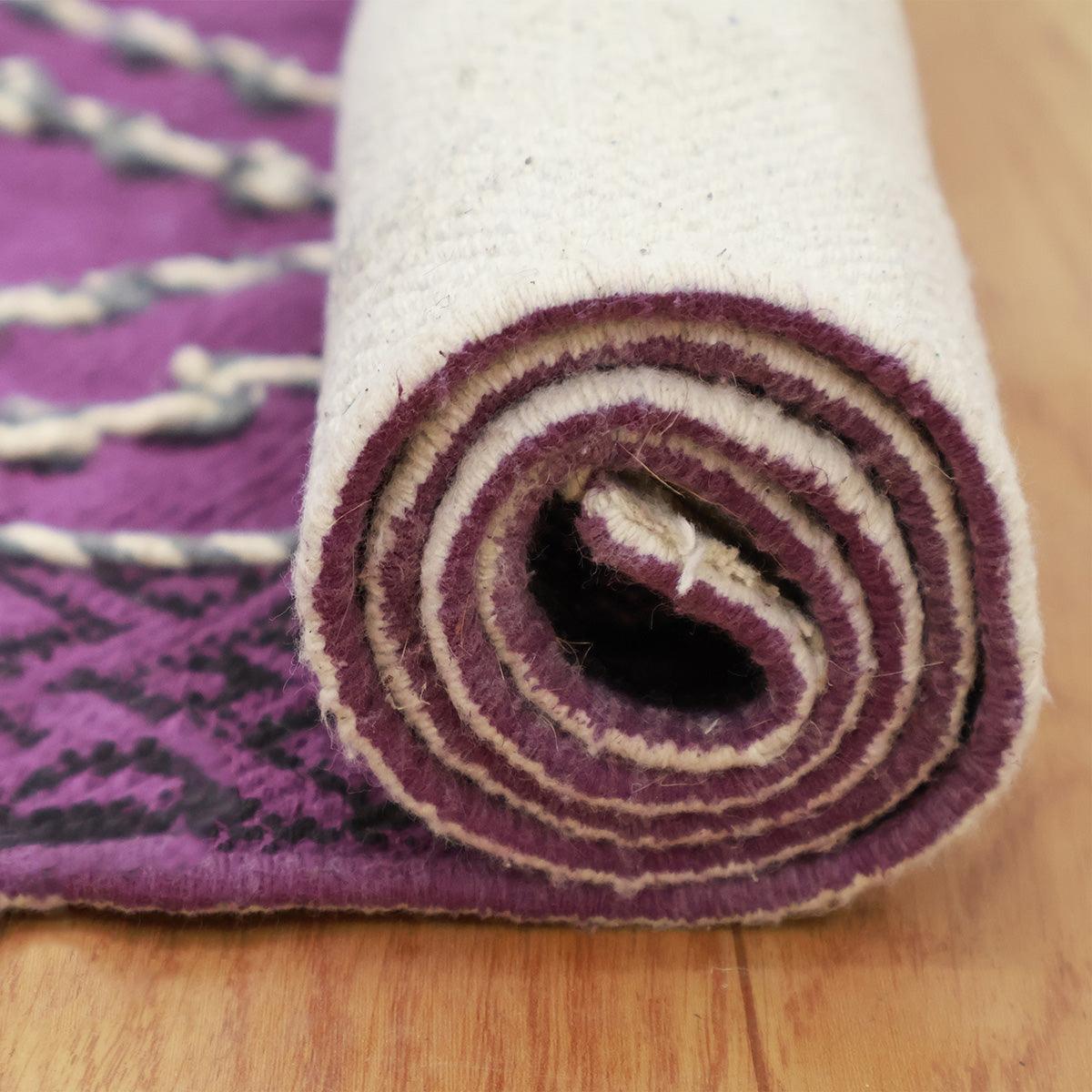 Thread Work Moroccan Purple Farmhouse Cotton Rug - Indian Rug Store