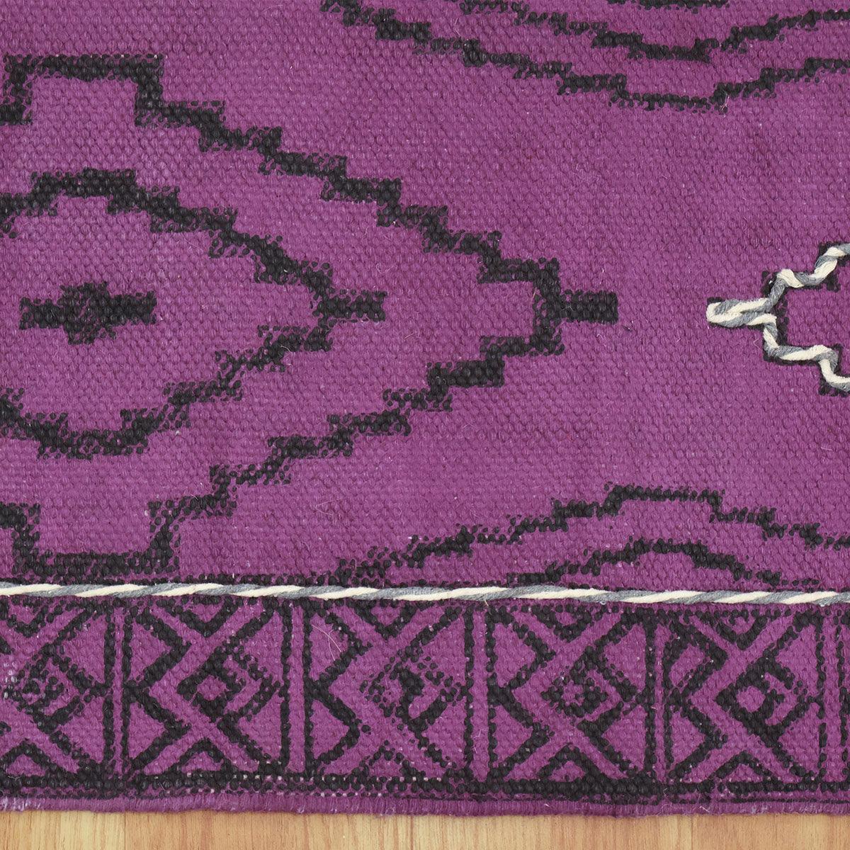 Thread Work Moroccan Purple Farmhouse Cotton Rug - Indian Rug Store