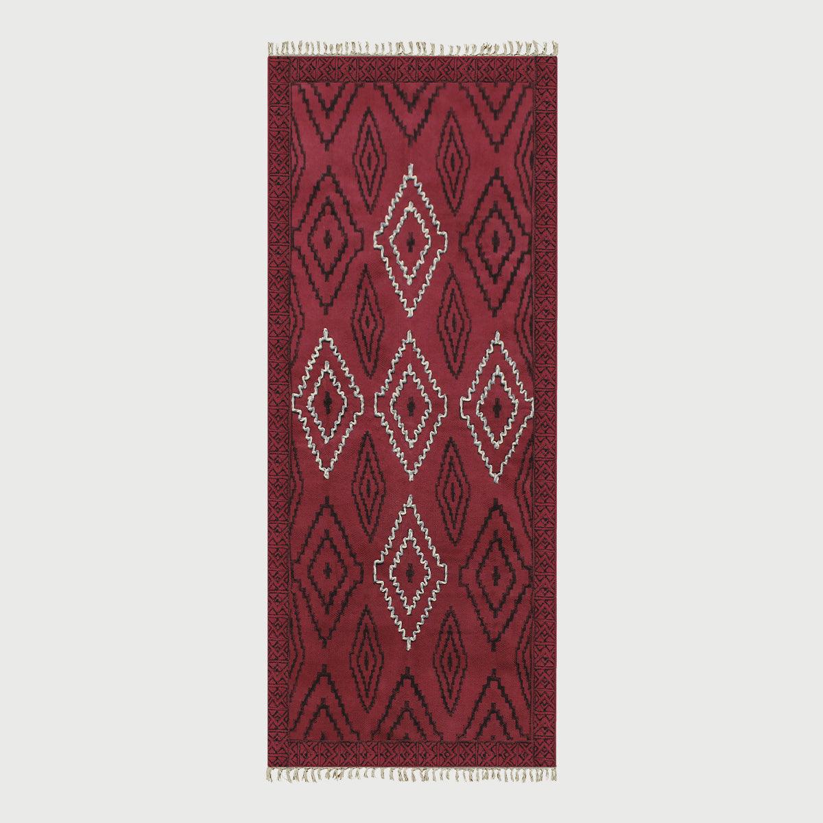 Thread Work Moroccan Red Farmhouse Cotton Rug - Indian Rug Store