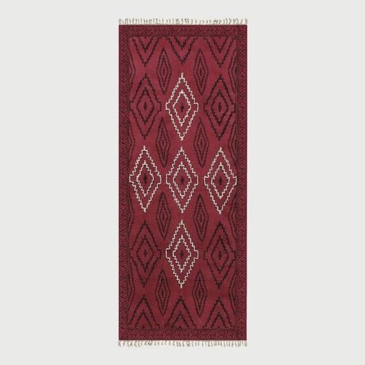 Thread Work Moroccan Red Farmhouse Cotton Rug - Indian Rug Store