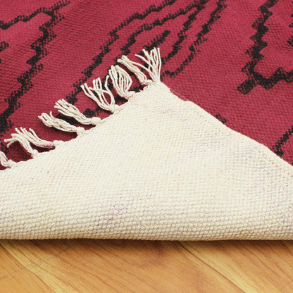 Thread Work Moroccan Red Farmhouse Cotton Rug - Indian Rug Store