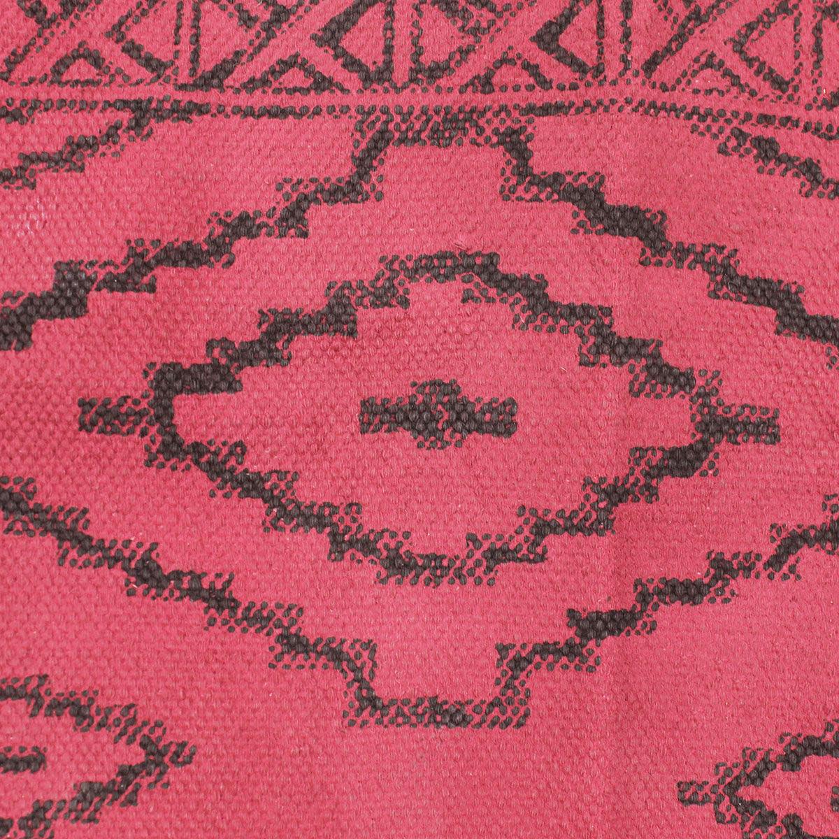 Thread Work Moroccan Red Farmhouse Cotton Rug - Indian Rug Store