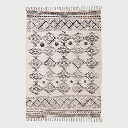 Thread Work Geometric Gray Black Hallway Decor Cotton Dhurries - Indian Rug Store