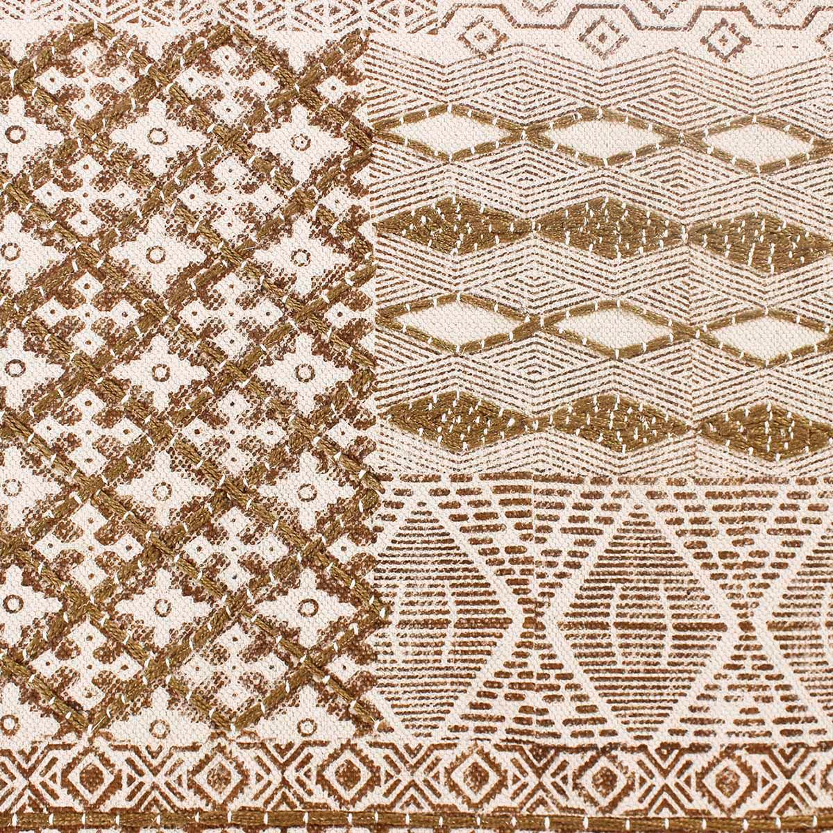 Thread Work Geometric Brown Beige Bedroom Decor Cotton Rug - Indian Rug Store