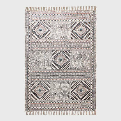 Thread Work Moroccan Black Blue Bedroom Decor Cotton Rug - Indian Rug Store