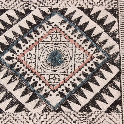 Thread Work Moroccan Black Blue Bedroom Decor Cotton Rug - Indian Rug Store