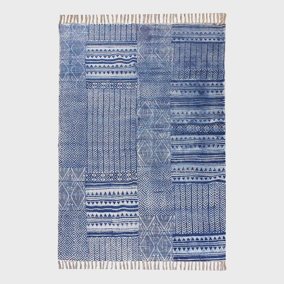 Blue Hand Block Print Abstract Home Decor Cotton Rug - Indian Rug Store