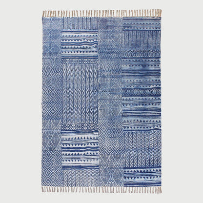 Blue Hand Block Print Abstract Home Decor Cotton Rug - Indian Rug Store