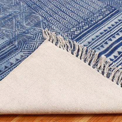 Blue Hand Block Print Abstract Home Decor Cotton Rug - Indian Rug Store