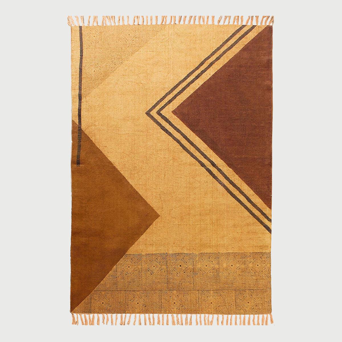 Hand Block Print Geometric Home Decor Beige Brown Cotton Rug - Indian Rug Store