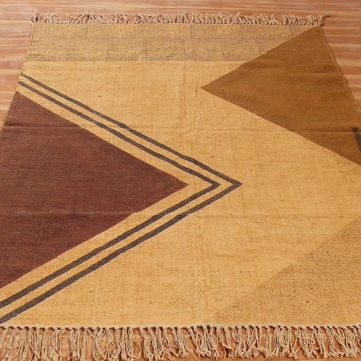 Hand Block Print Geometric Home Decor Beige Brown Cotton Rug - Indian Rug Store