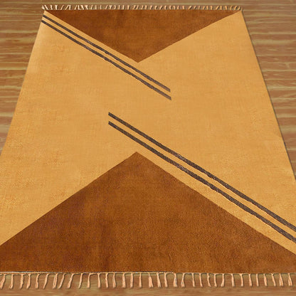 Thread Work Geometric Brown Beige Indoor Cotton Dhurries - Indian Rug Store