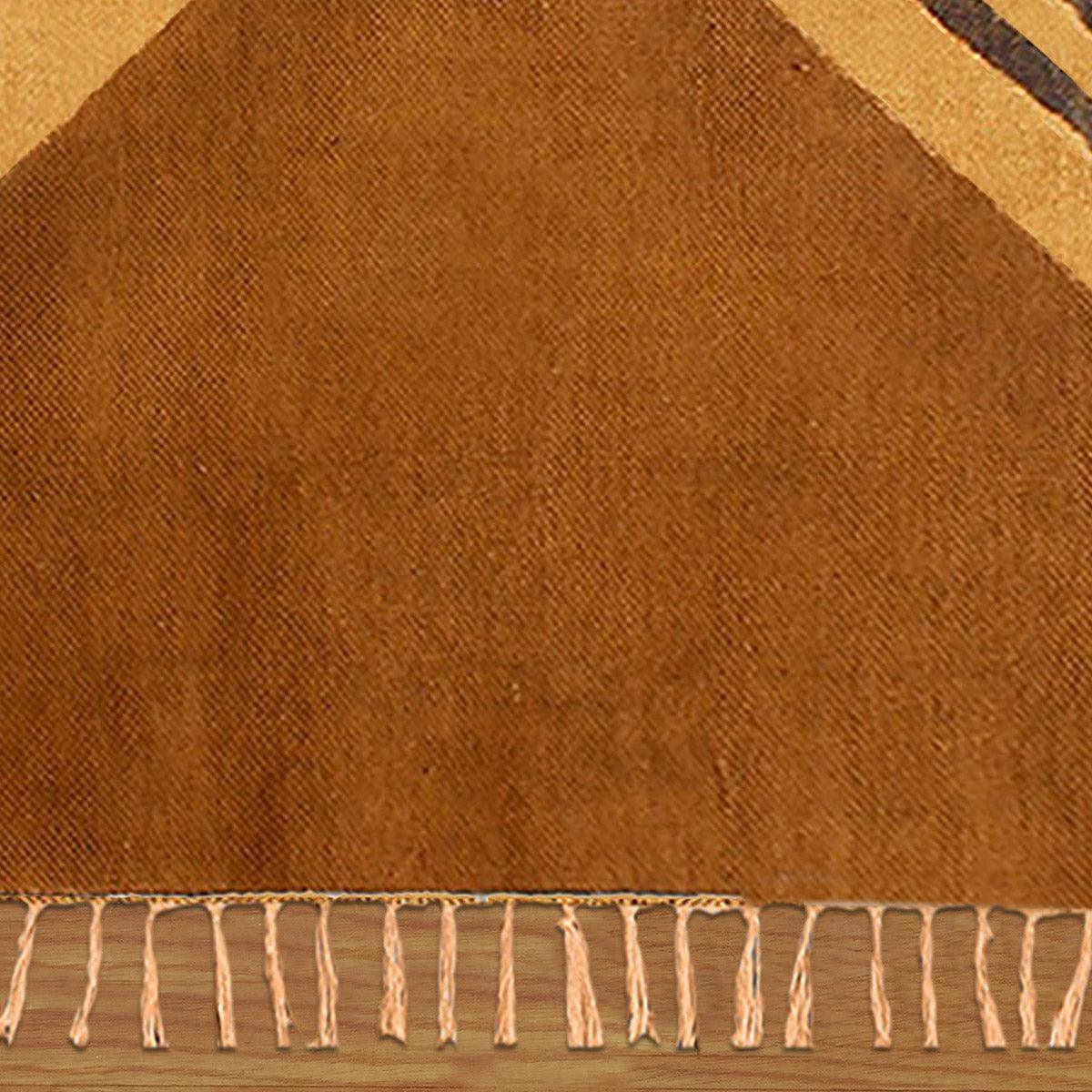 Thread Work Geometric Brown Beige Indoor Cotton Dhurries - Indian Rug Store