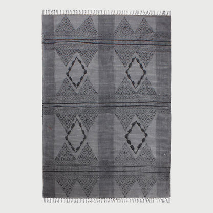 Moroccan Hand Tufted Work Gray Black Cotton Rug - Indian Rug Store