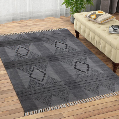 Moroccan Hand Tufted Work Gray Black Cotton Rug - Indian Rug Store