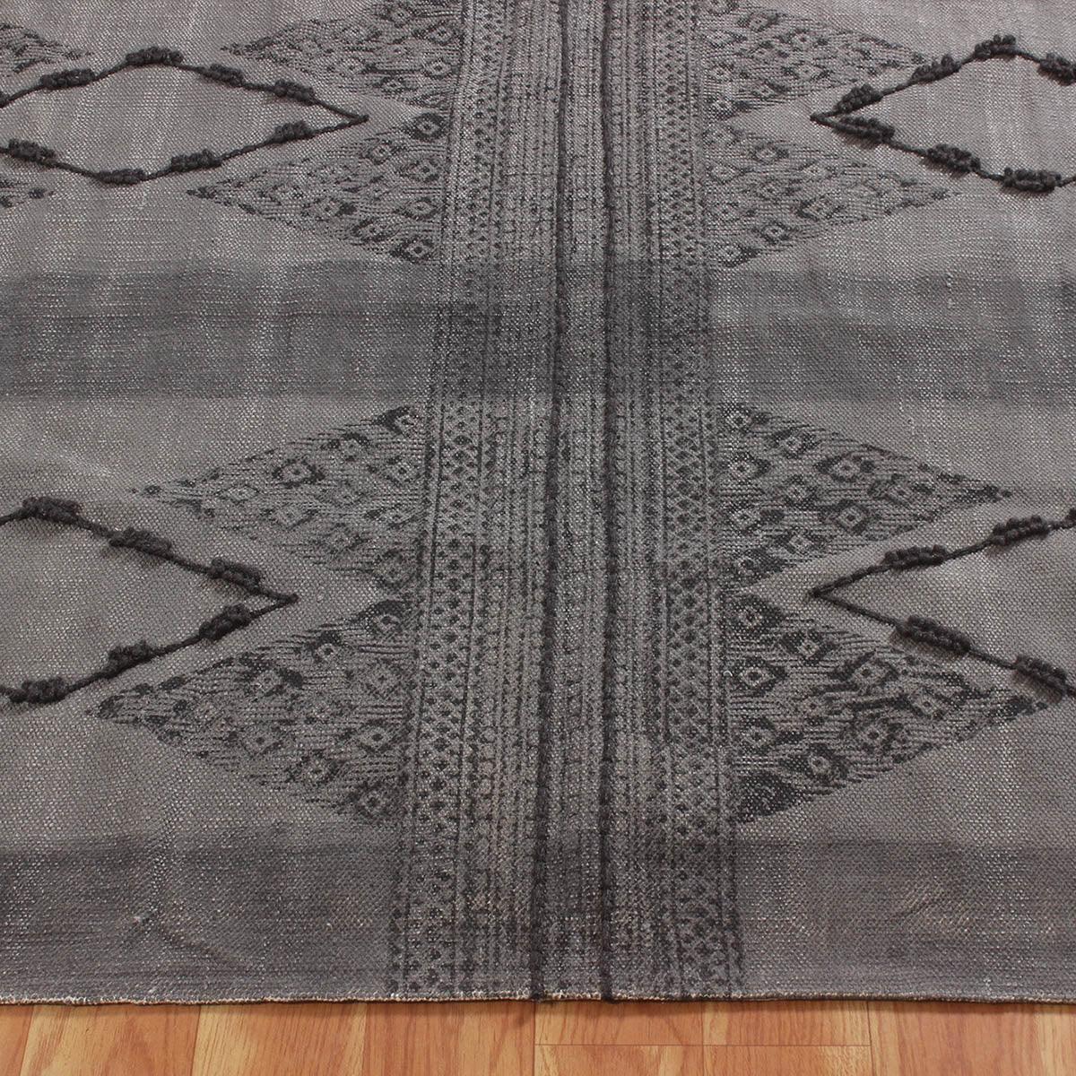 Moroccan Hand Tufted Work Gray Black Cotton Rug - Indian Rug Store