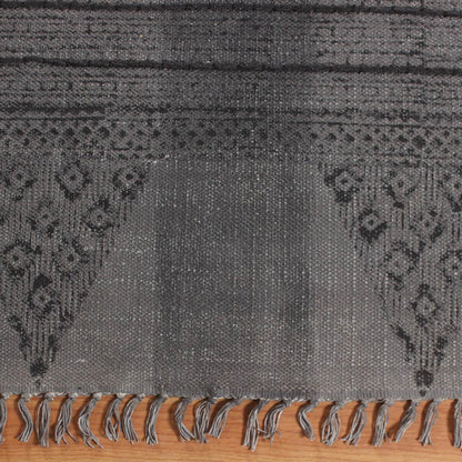 Moroccan Hand Tufted Work Gray Black Cotton Rug - Indian Rug Store