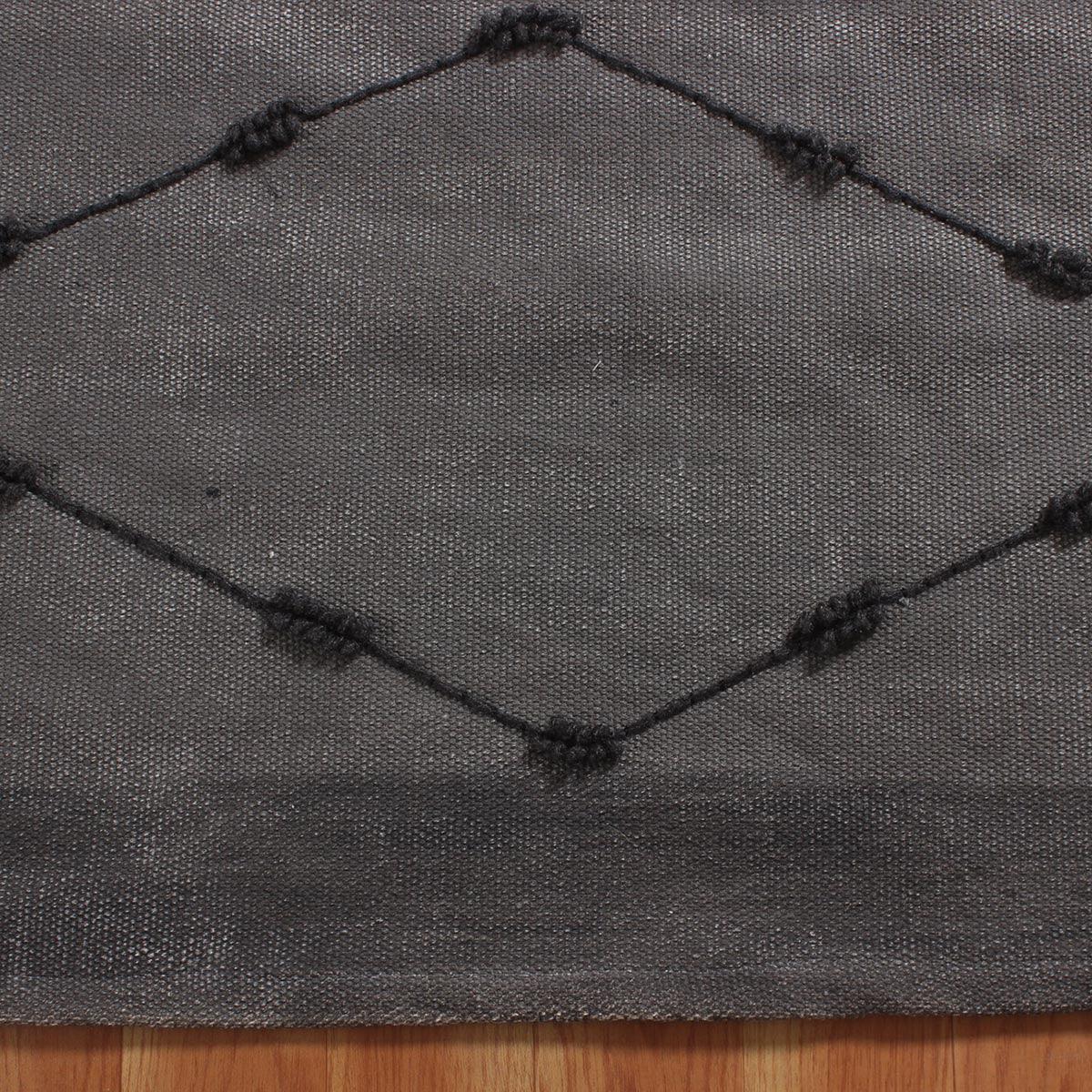 Moroccan Hand Tufted Work Gray Black Cotton Rug - Indian Rug Store