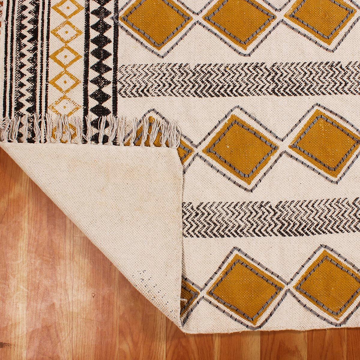 Golden Beige Hand Tufted Work Geometric Cotton Rug - Indian Rug Store