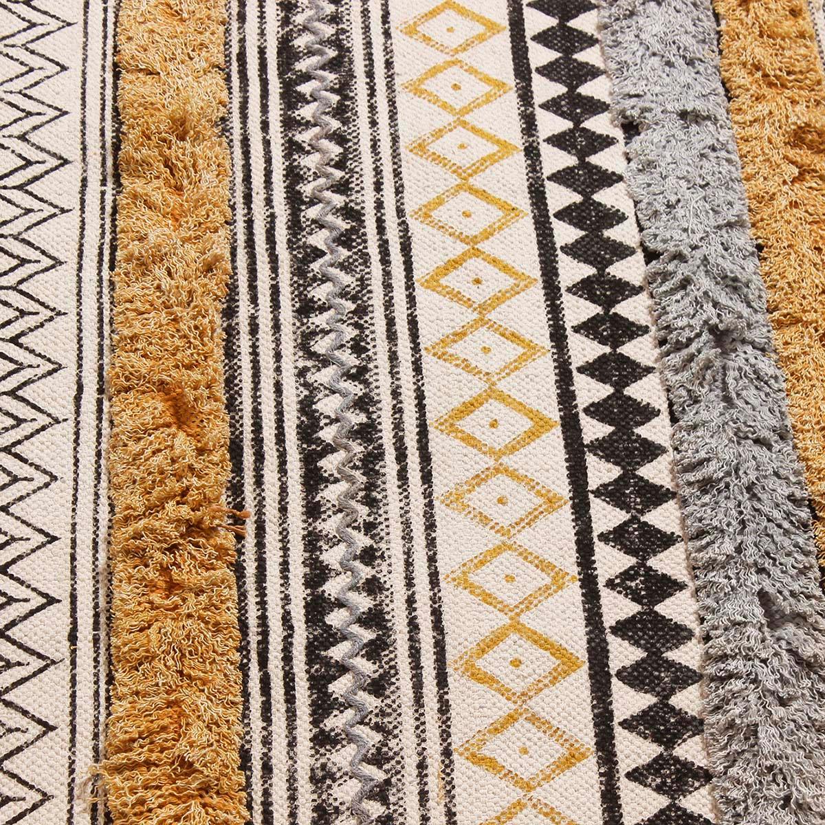 Golden Beige Hand Tufted Work Geometric Cotton Rug - Indian Rug Store