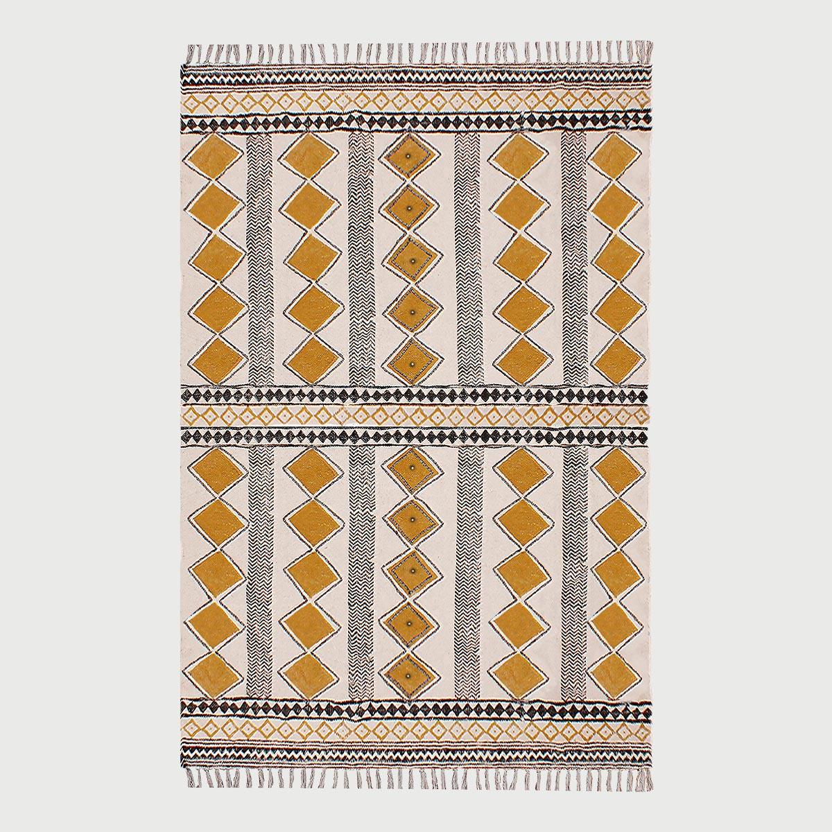 Cotton Dhurries Hand Block Printed Beige Entrance