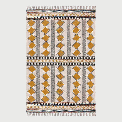 Cotton Dhurries Hand Block Printed Beige Entrance