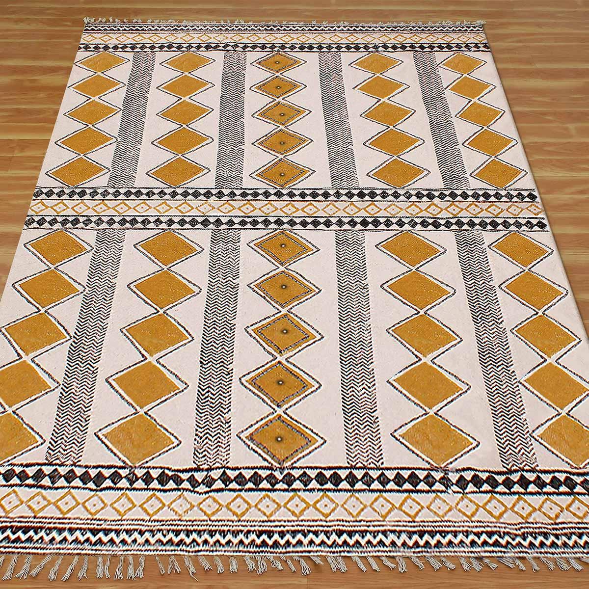 Cotton Dhurries Hand Block Printed Beige Entrance