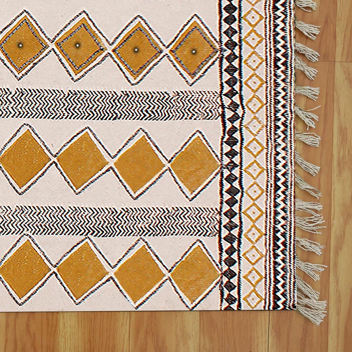 Cotton Dhurries Hand Block Printed Beige Entrance