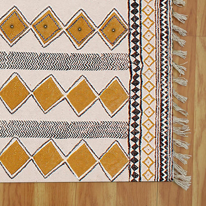 Cotton Dhurries Hand Block Printed Beige Entrance