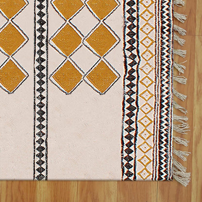 Hand Block Printed Beige Cotton Dhurries Entry Way