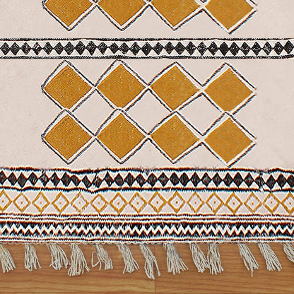 Hand Block Printed Beige Cotton Dhurries Entry Way