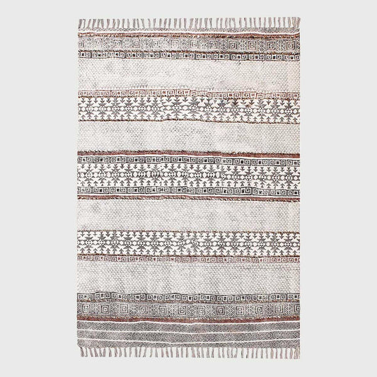 Gray Black Thread Work Striped Farmhouse Cotton Rug - Indian Rug Store