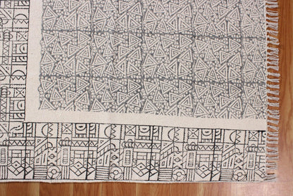 Gray Hand Block Printed Entry Way Cotton Dhurries