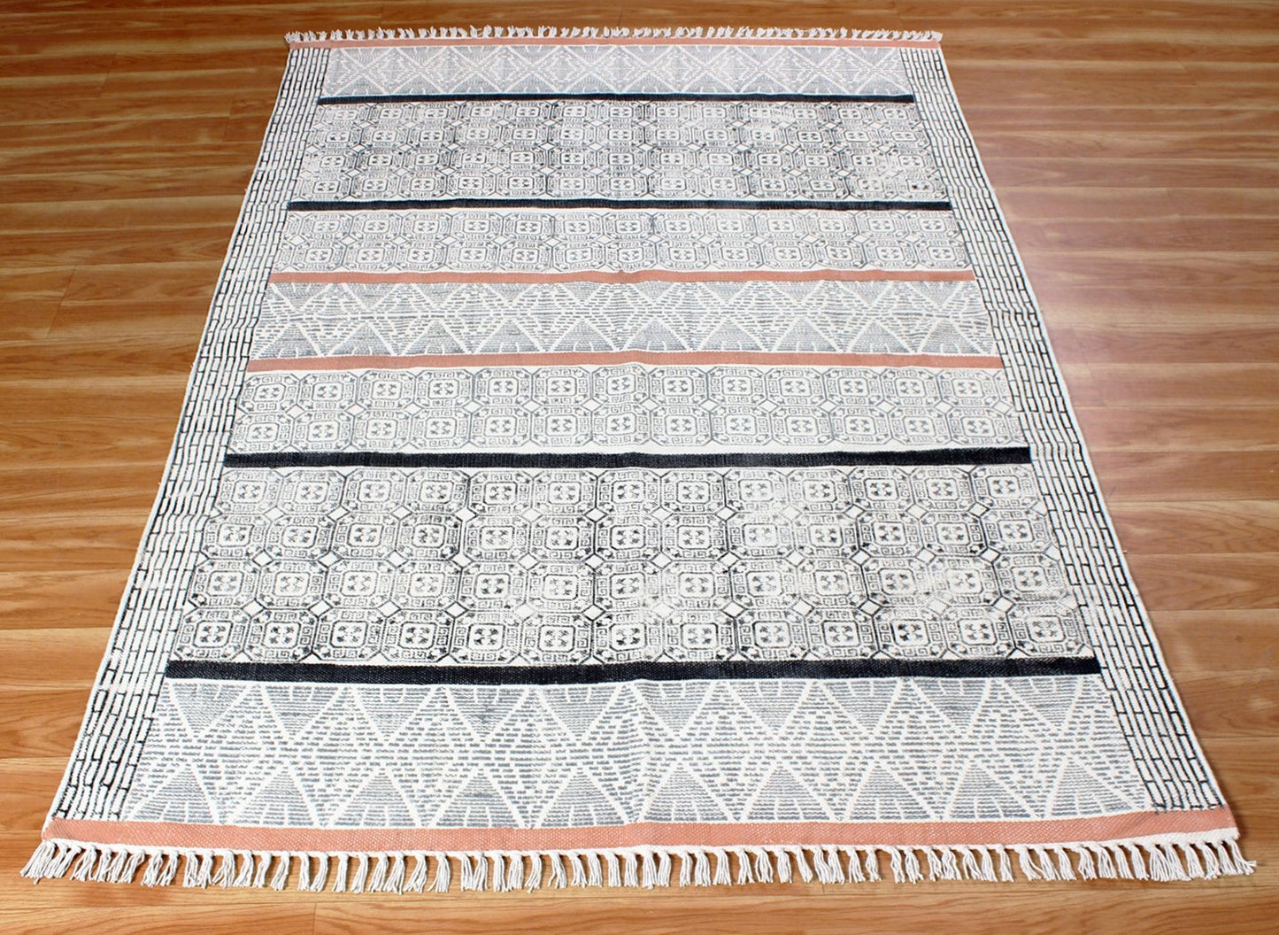 Brown Hand Block Printed Outdoor Cotton Dhurries