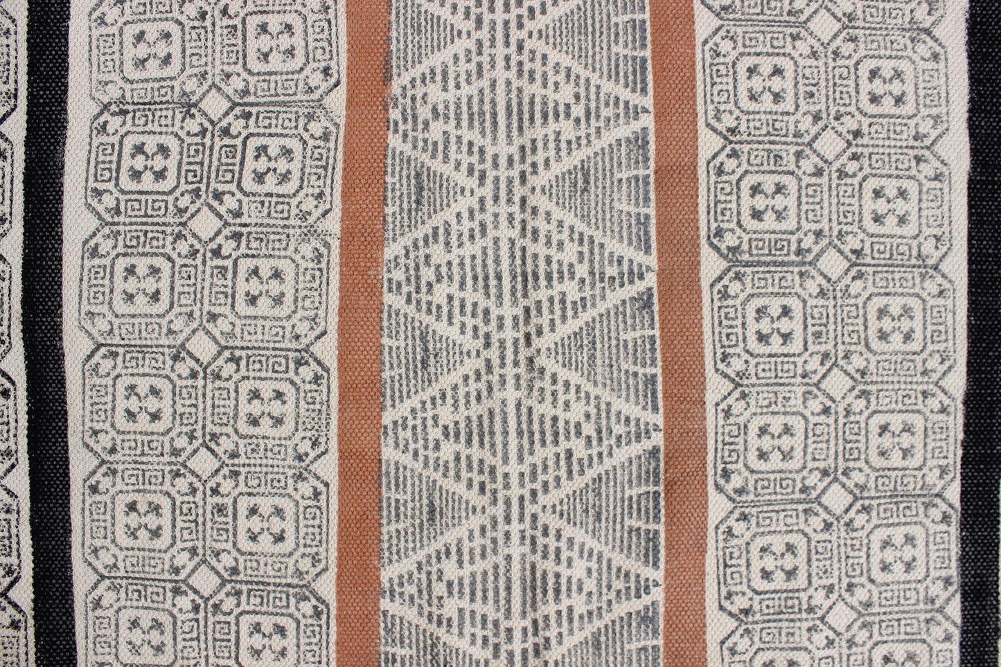 Brown Hand Block Printed Outdoor Cotton Dhurries