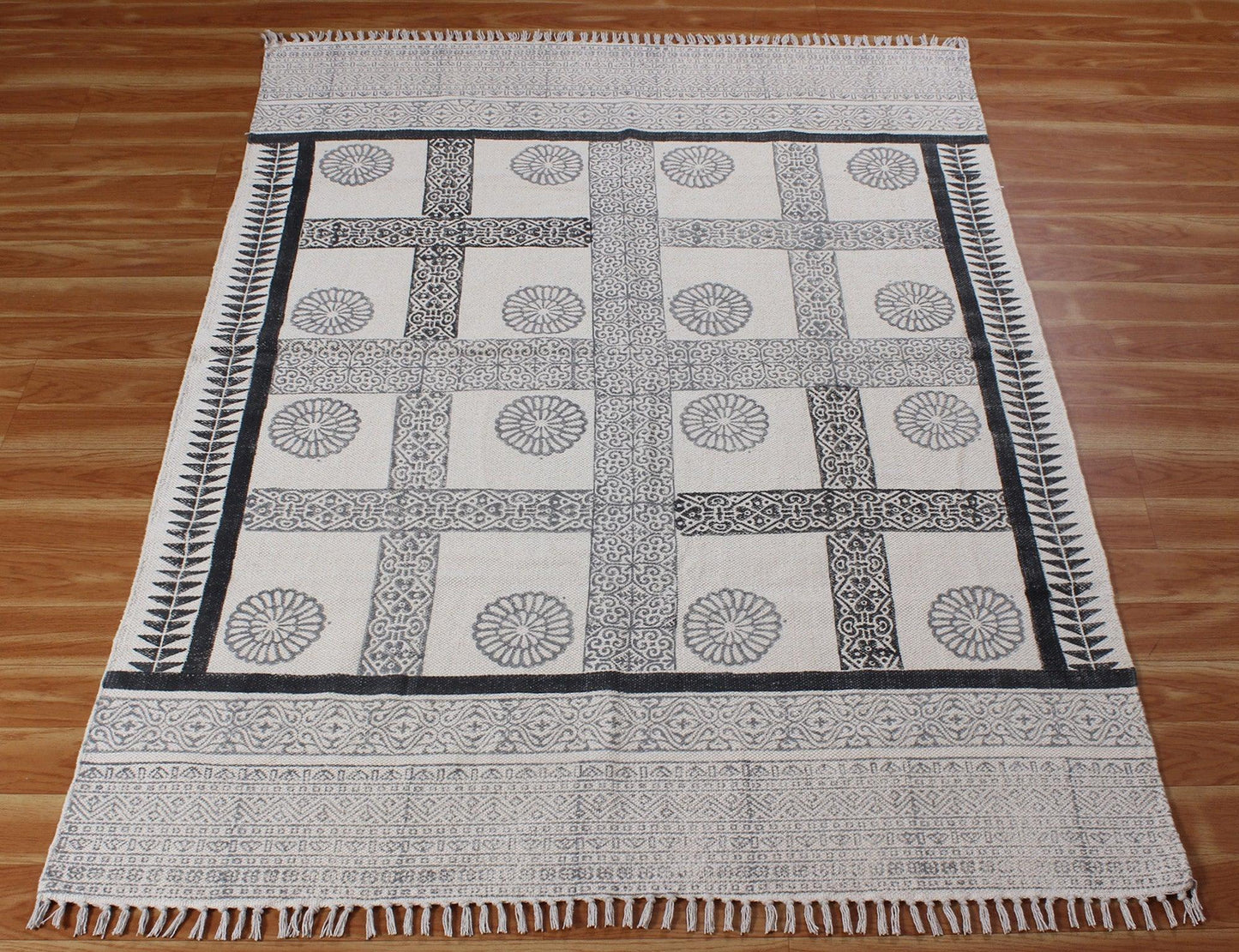 Black Hand Block Printed Interior Cotton Dhurries